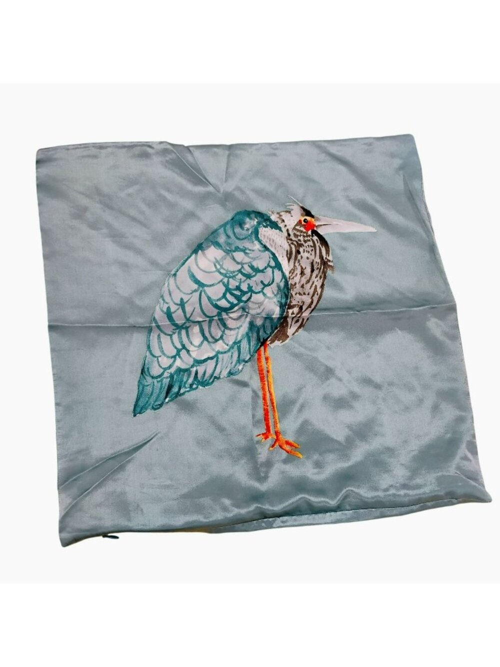 West Elm Blue Heron Silk Pillow Cover 18"x18" Decorative Throw Cushion